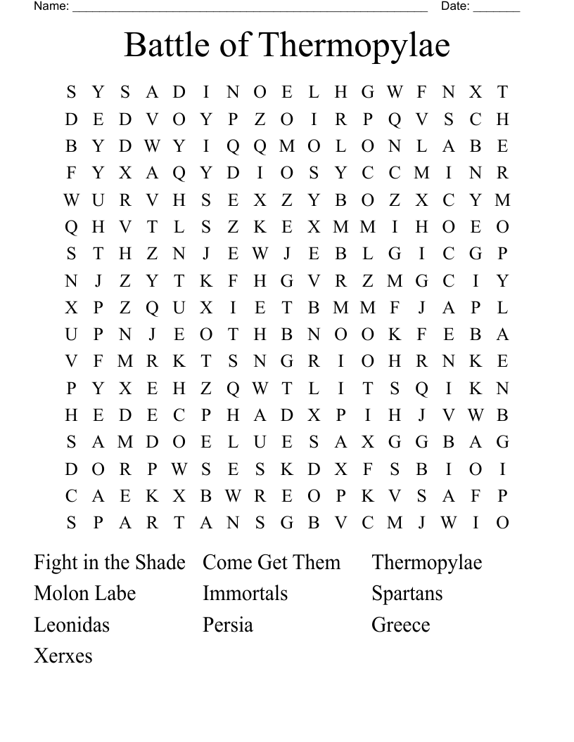 Battle of Thermopylae Word Search