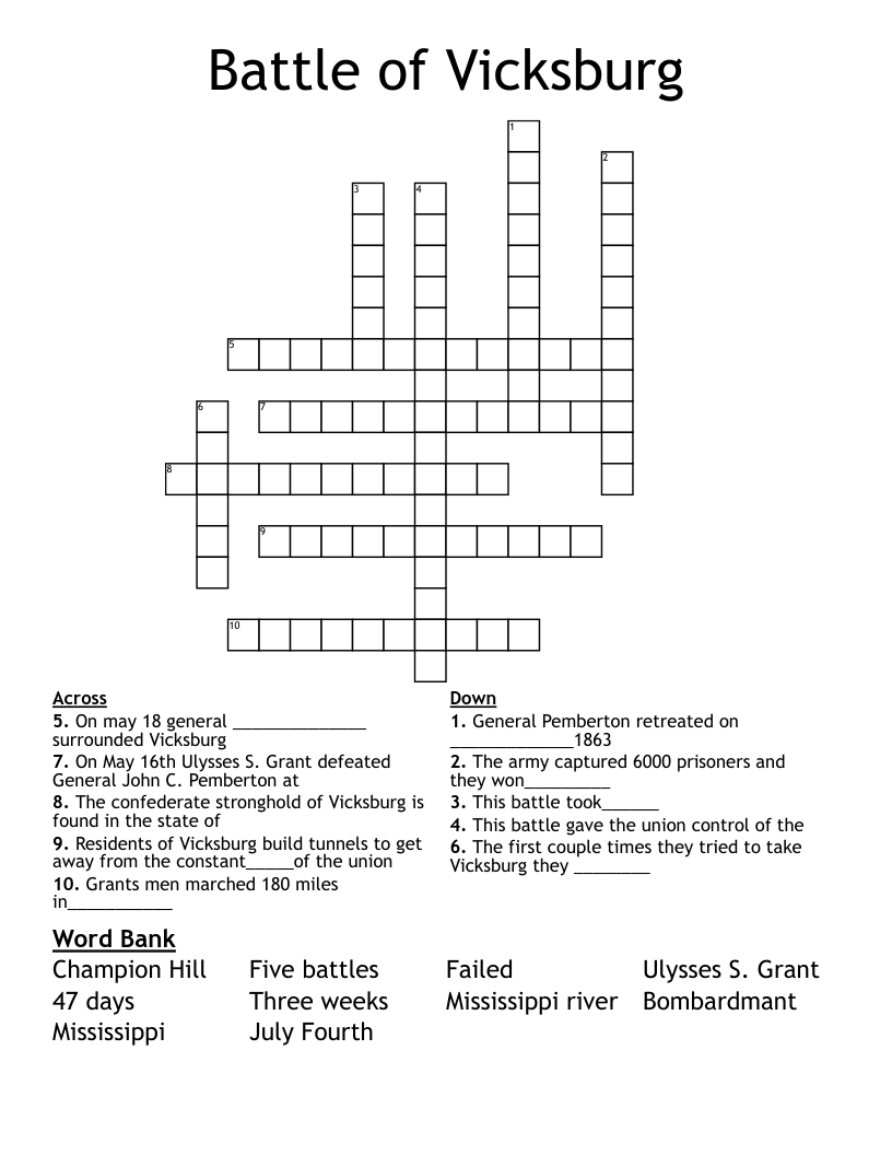 Battle of Vicksburg Crossword