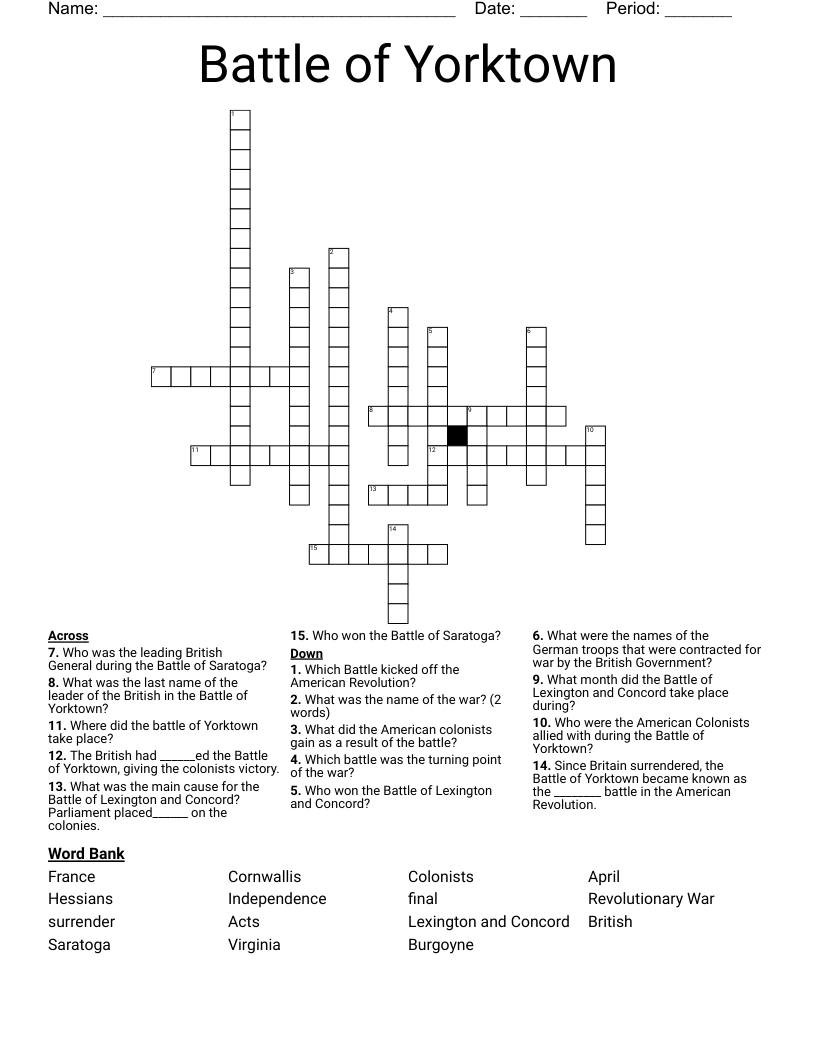 Battle of Yorktown Crossword