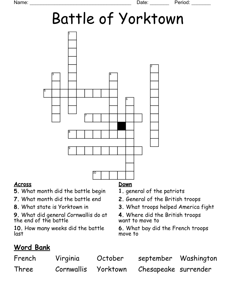 Battle of Yorktown Crossword