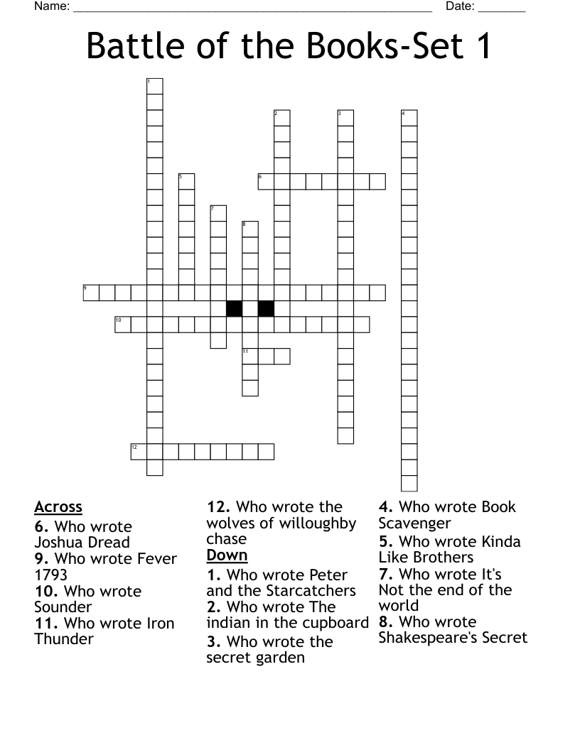 Battle of the Books-Set 1 Crossword