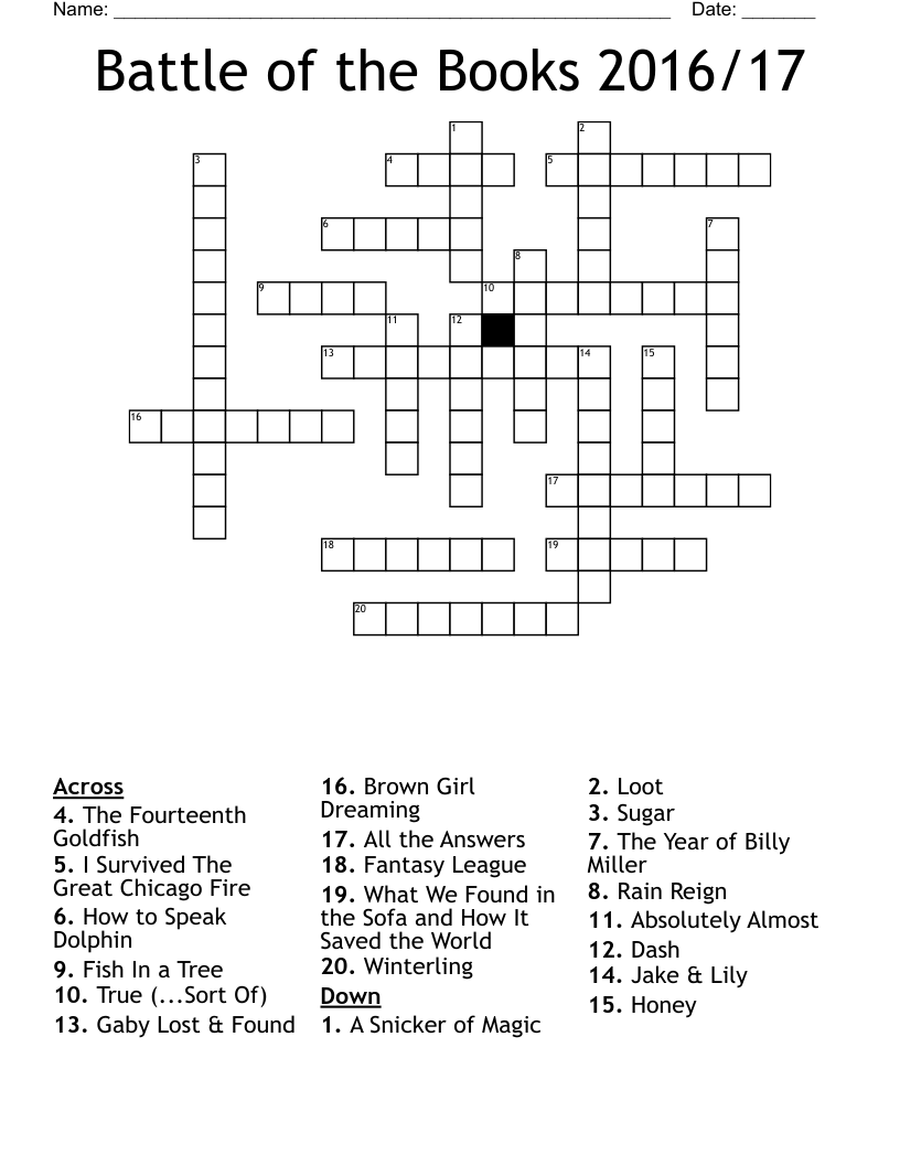 Battle of the Books 2016/17 Crossword