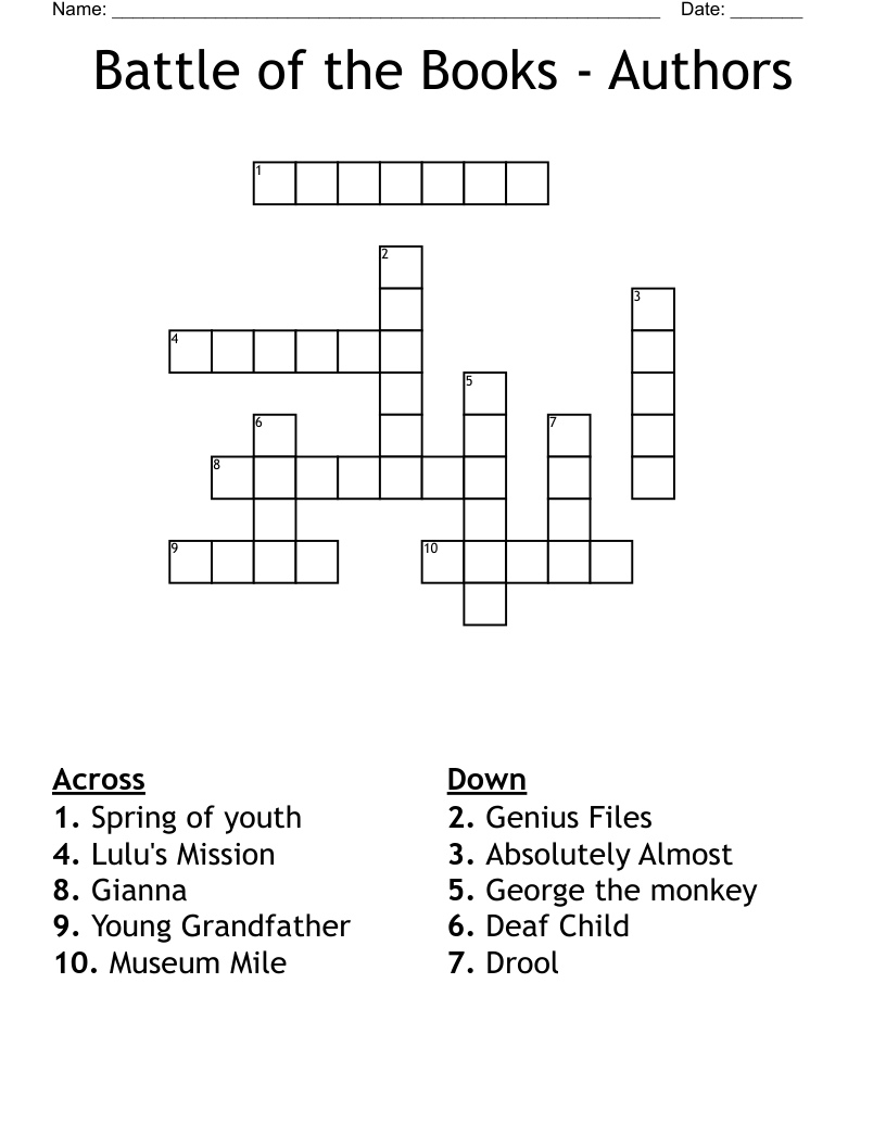 Battle of the Books - Authors Crossword