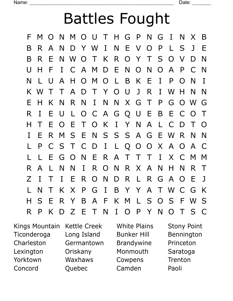 Battles Fought Word Search