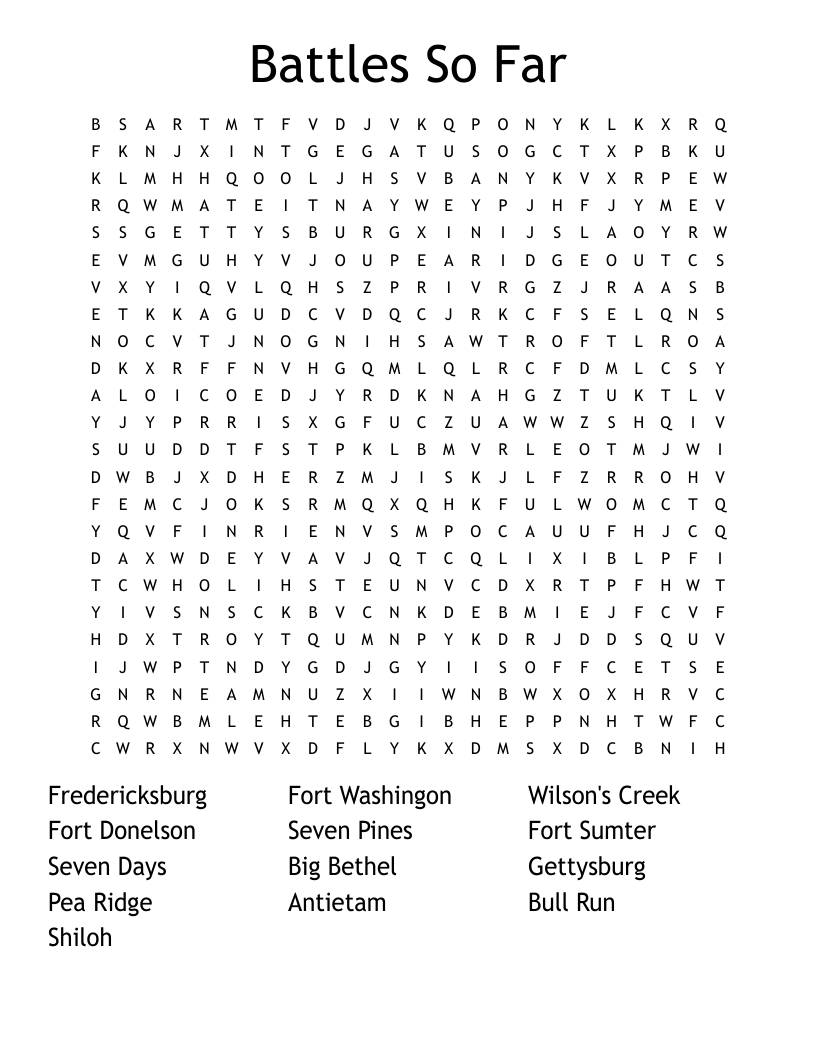 Battles So Far Word Search