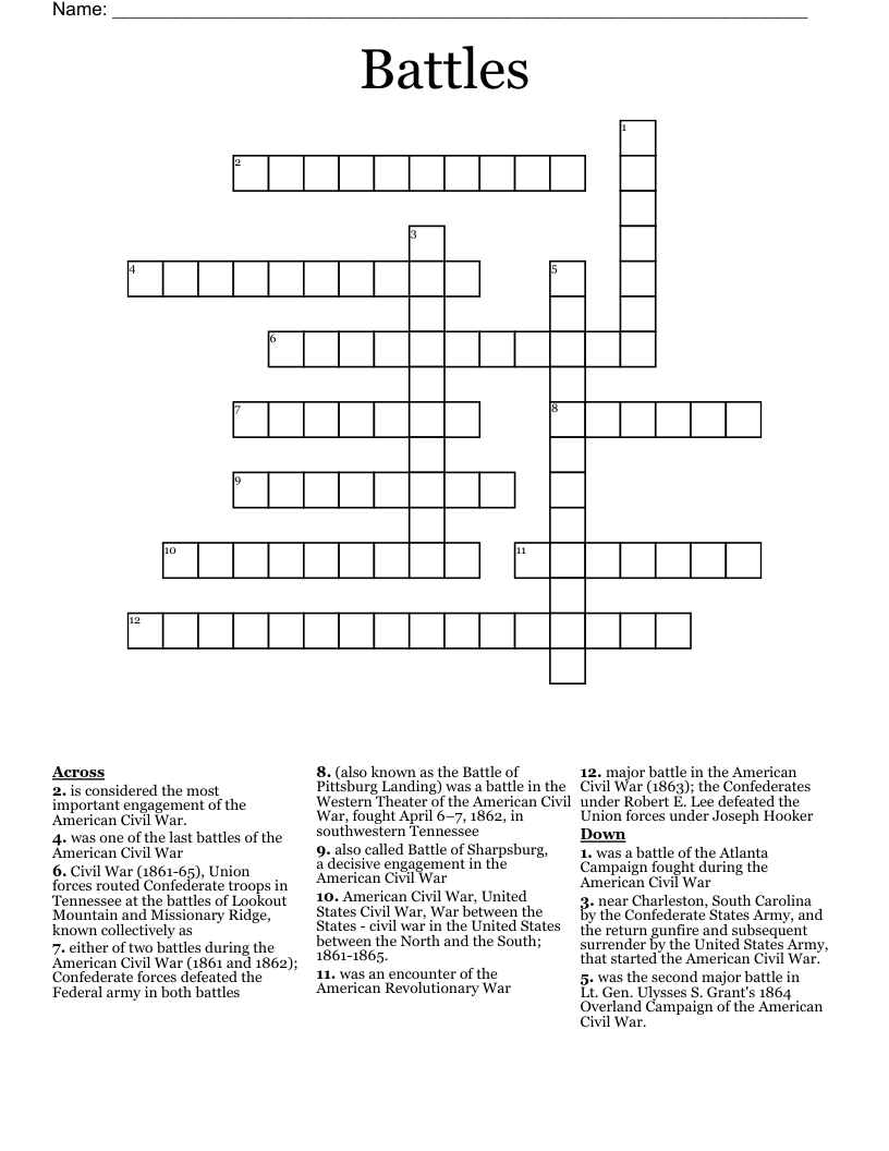 Battles  Crossword
