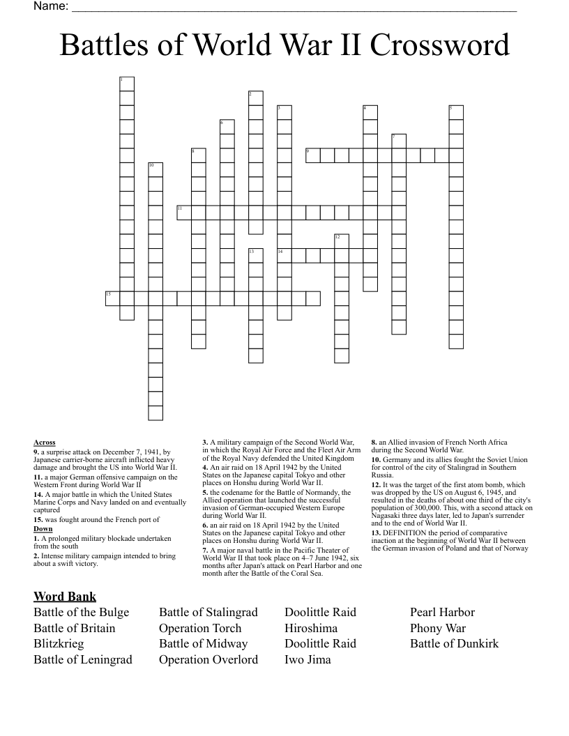 Battles of World War II Crossword