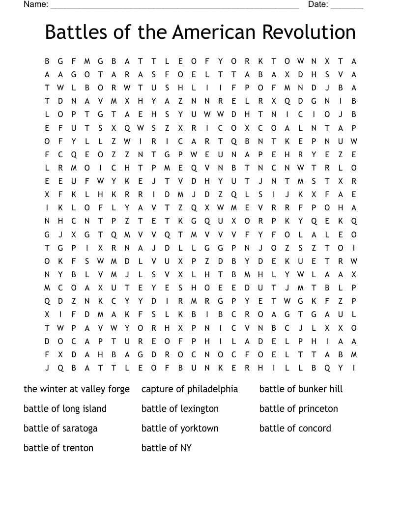 Battles of the American Revolution  Word Search