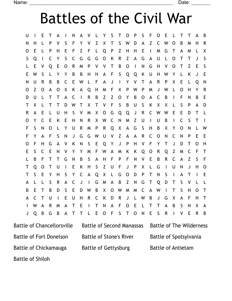 Battles of the Civil War Word Search