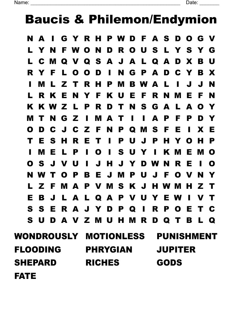 Baucis & Philemon/Endymion Word Search
