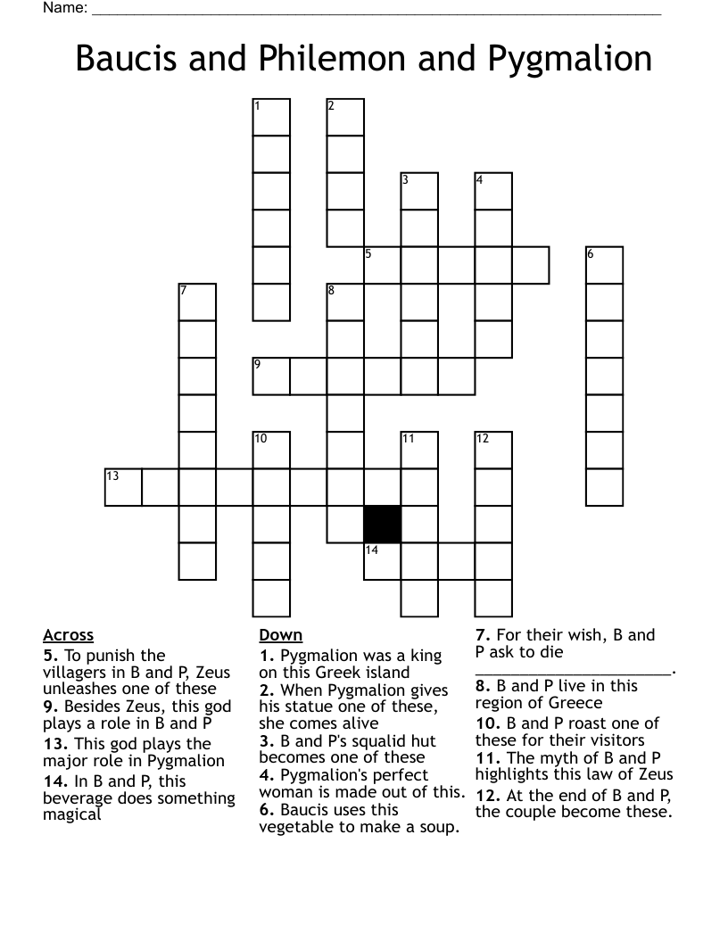 Baucis and Philemon and Pygmalion Crossword