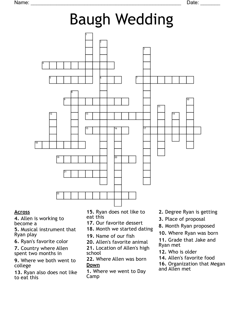 Baugh Wedding  Crossword