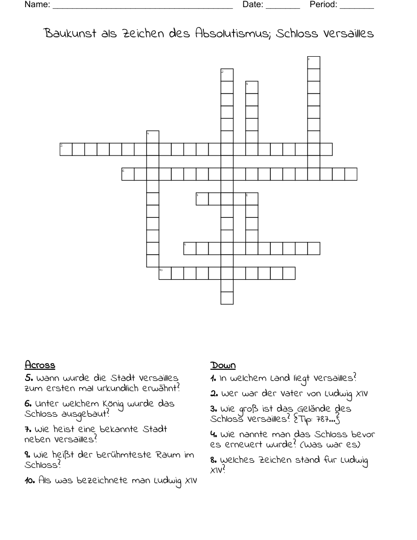Baukunst als Zeichen des Absolutismus; Schloss Versailles Crossword