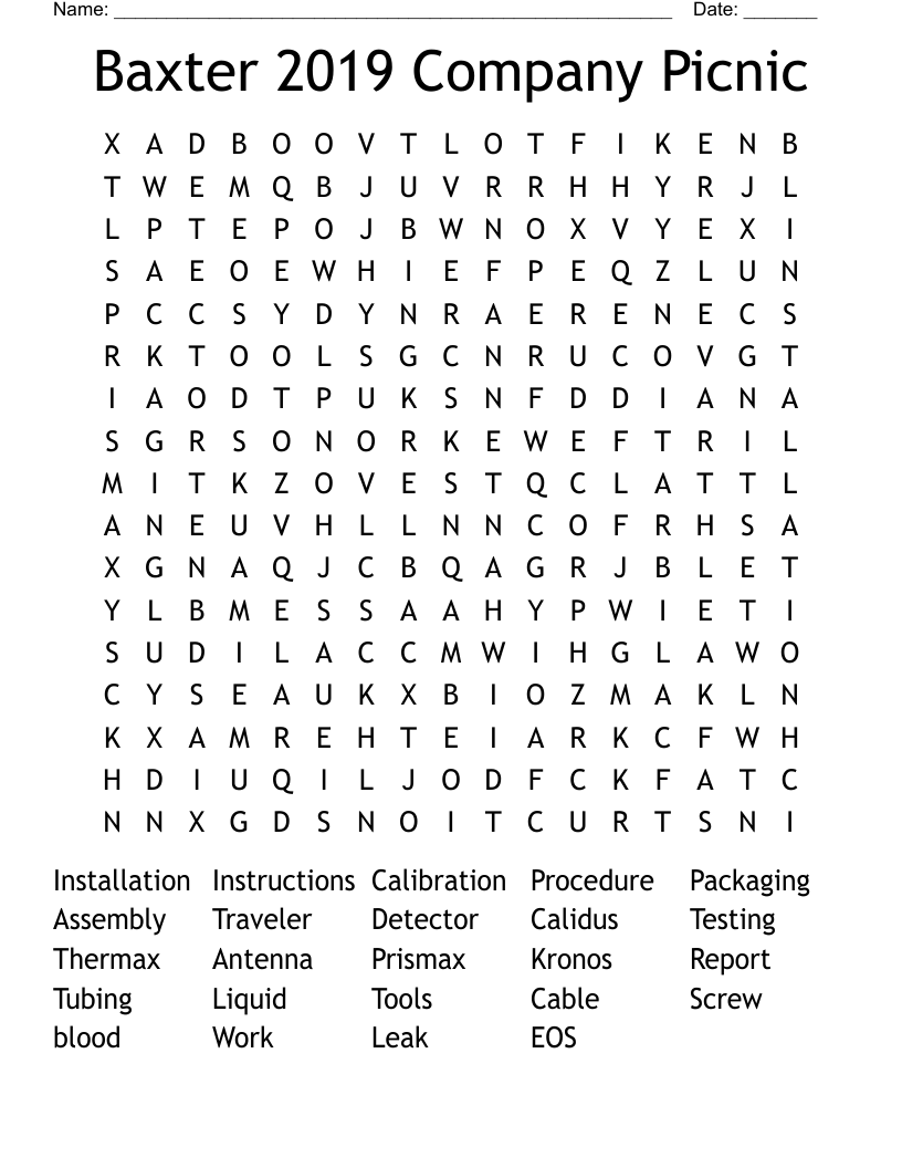 Baxter 2019 Company Picnic Word Search