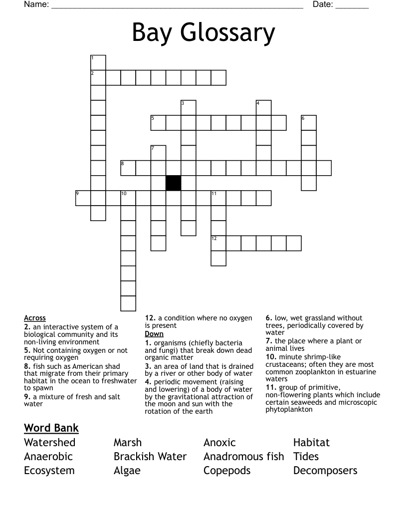 Bay Glossary Crossword