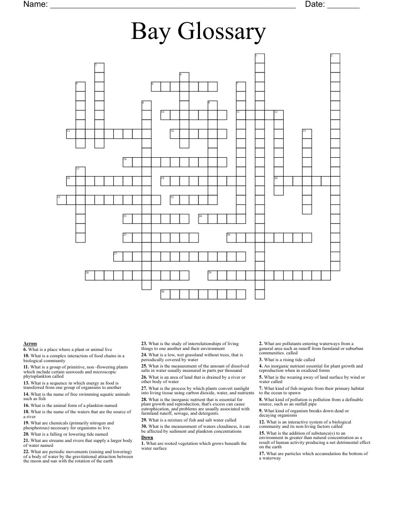 Bay Glossary Crossword