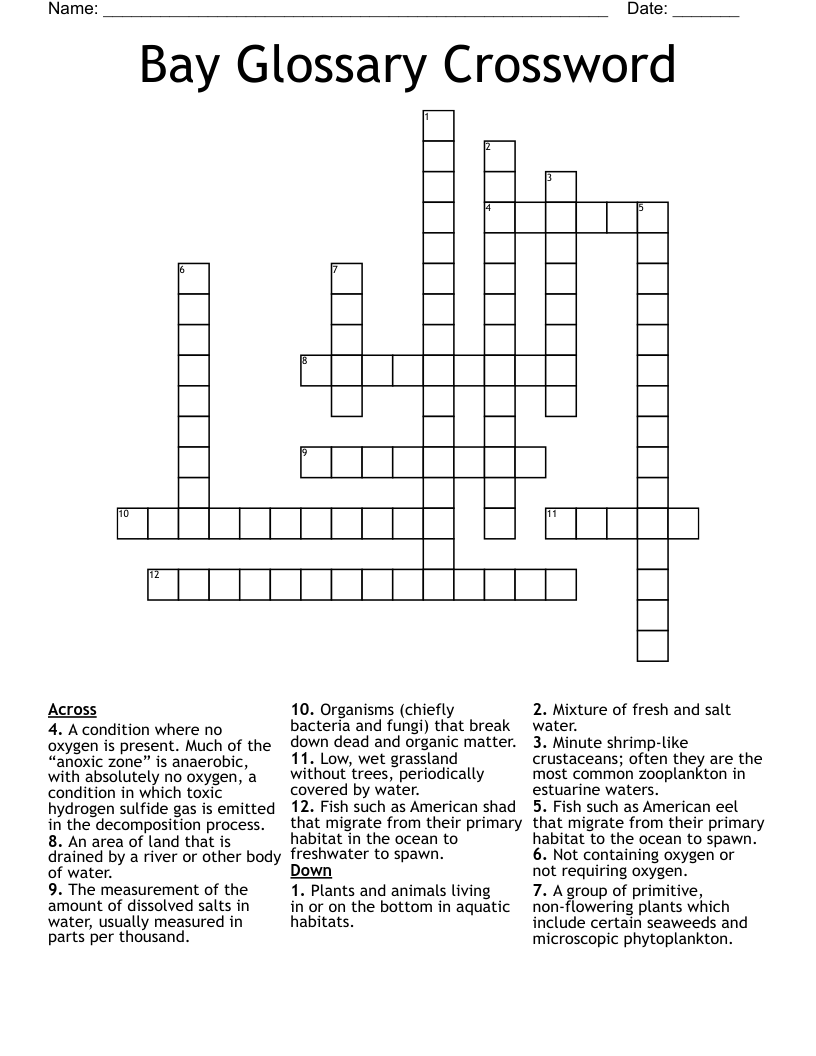 Bay Glossary Crossword