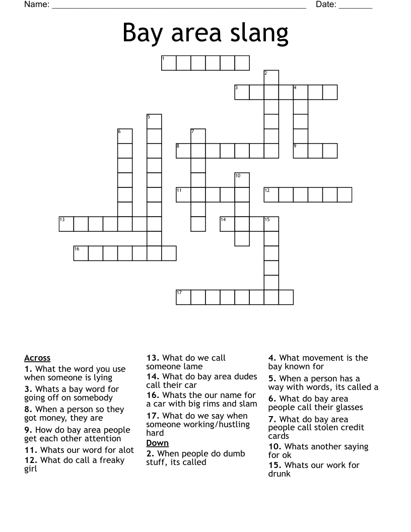 Bay area slang Crossword