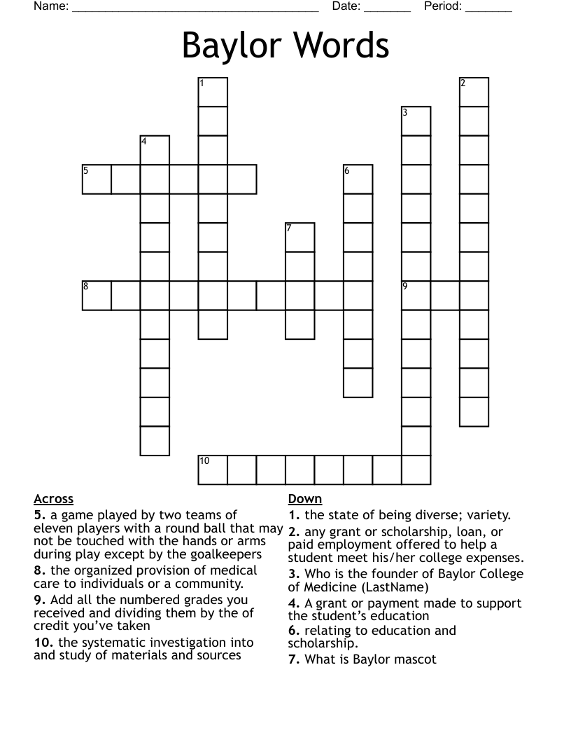 Baylor Words Crossword