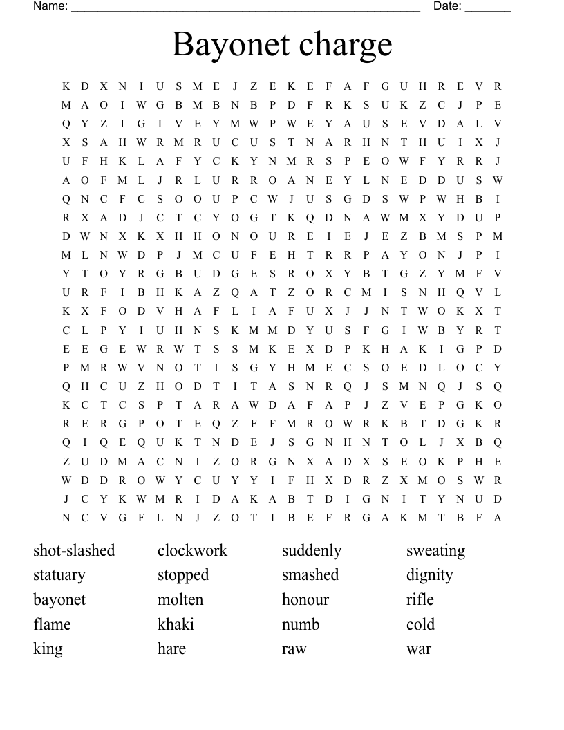 Bayonet charge Word Search