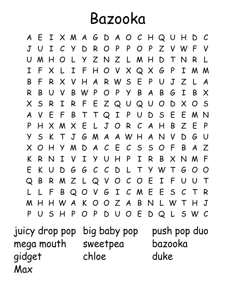 Bazooka Word Search