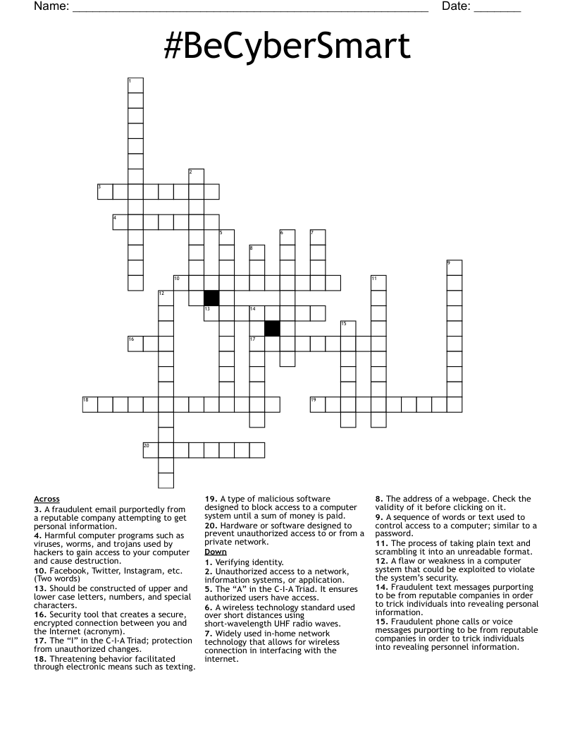 #BeCyberSmart Crossword