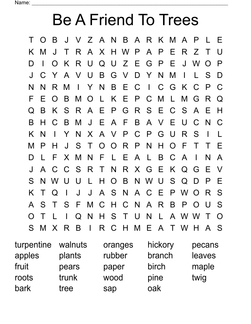 Be A Friend To Trees Word Search