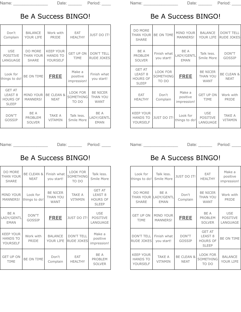 Be A Success BINGO!