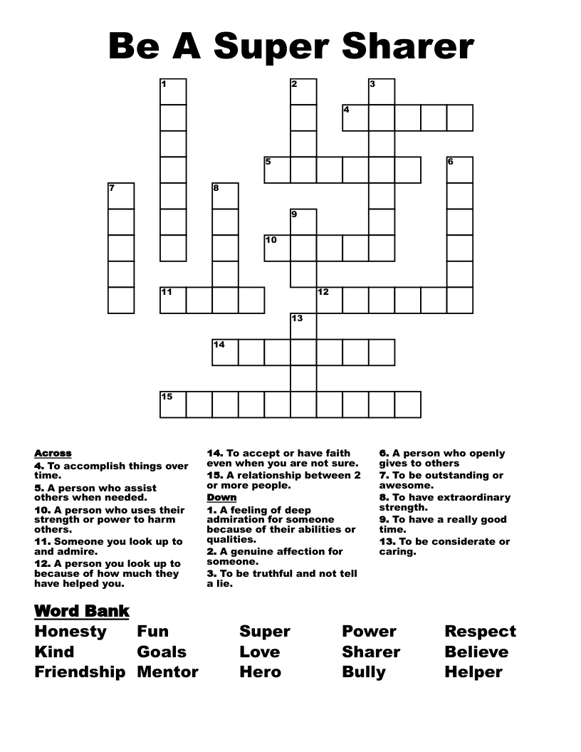 Be A Super Sharer Crossword
