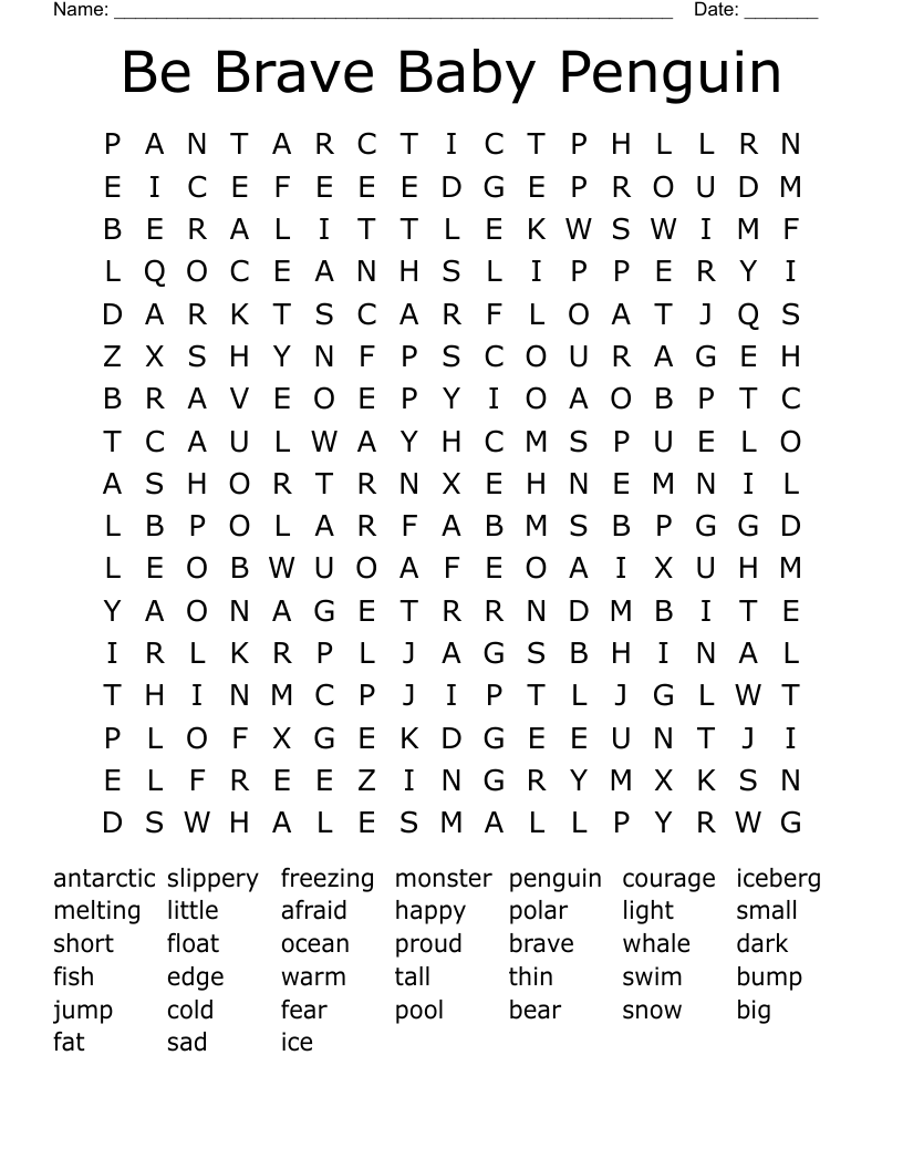 Be Brave Baby Penguin Word Search