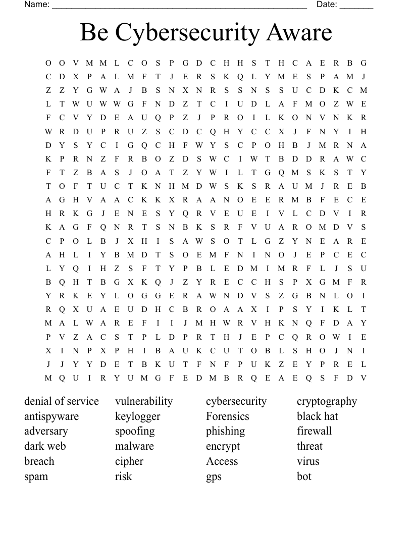Be Cybersecurity Aware Word Search