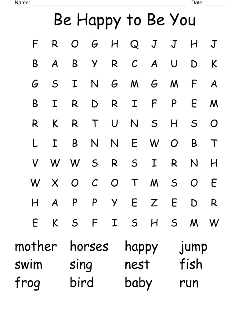 Be Happy to Be You Word Search