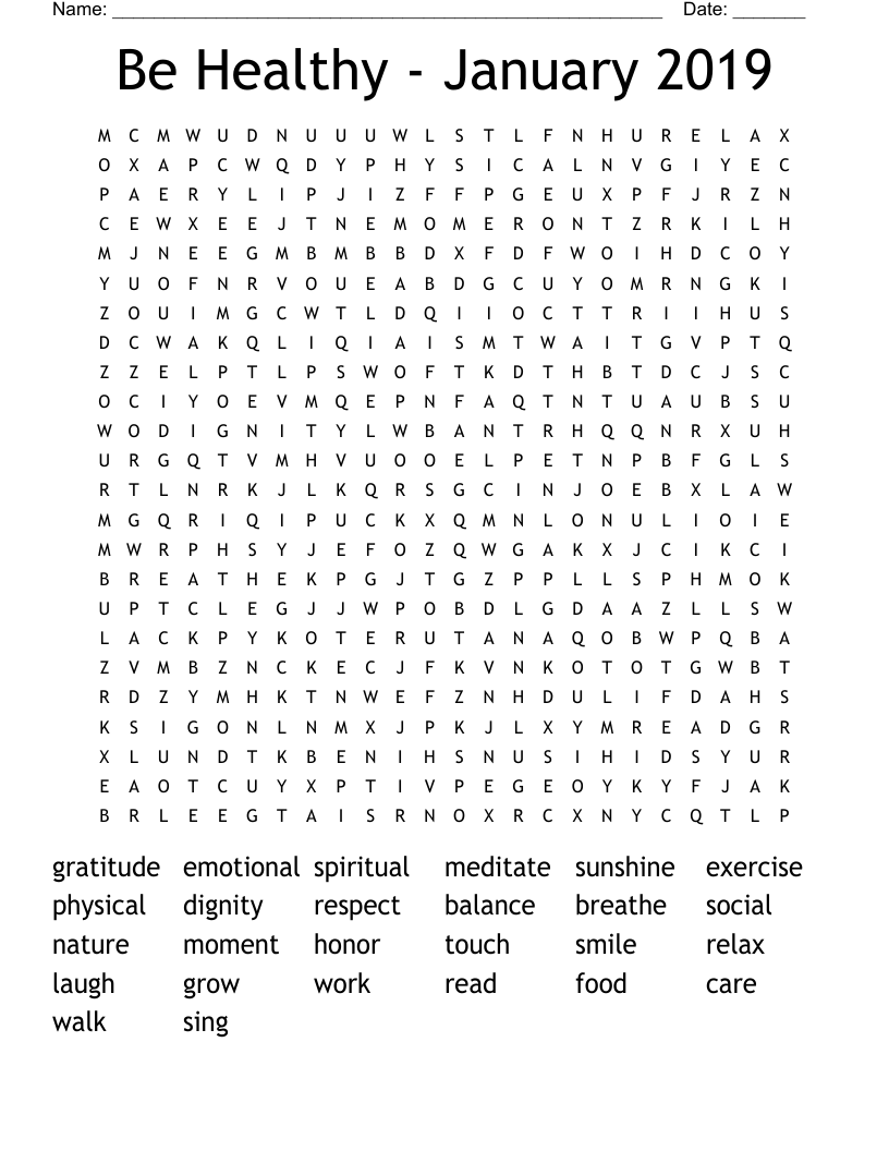 Be Healthy - January 2019 Word Search