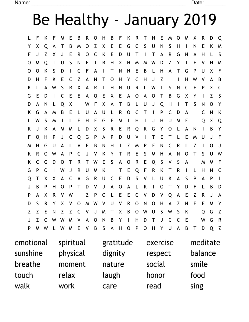 Be Healthy  - January 2019 Word Search