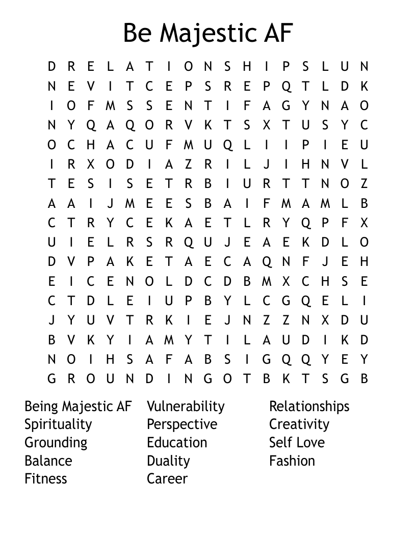 Be Majestic AF Word Search