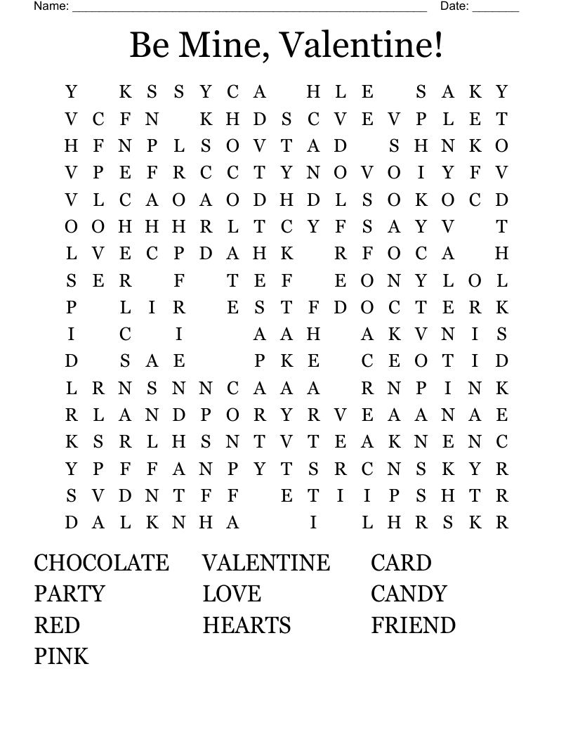 Be Mine, Valentine! Word Search