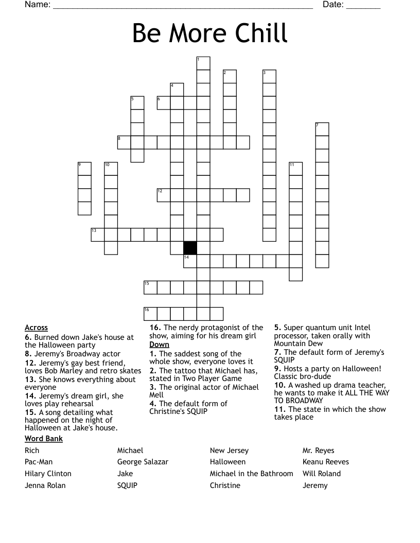 Be More Chill Crossword