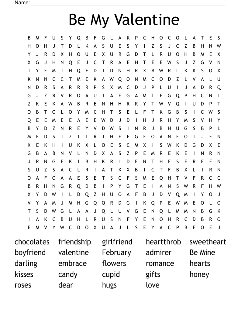 Be My Valentine Word Search