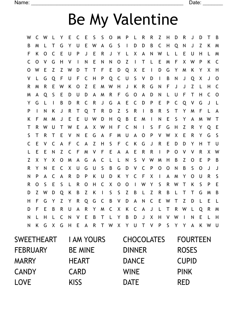 Be My Valentine Word Search