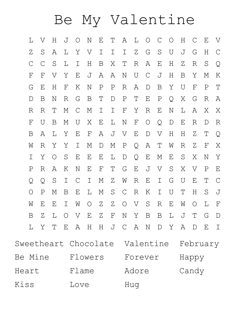 Be My Valentine Word Search