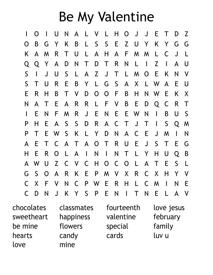 Be My Valentine Word Search