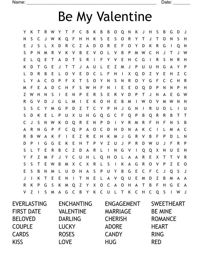Be My Valentine Word Search