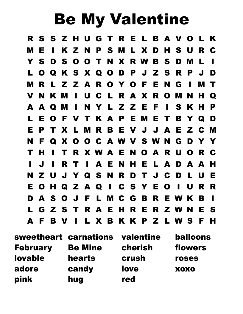 Be My Valentine Word Search