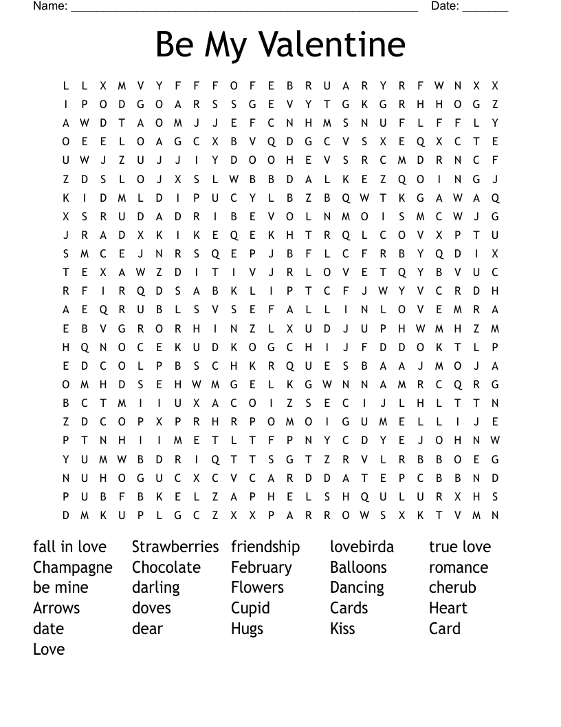 Be My Valentine Word Search