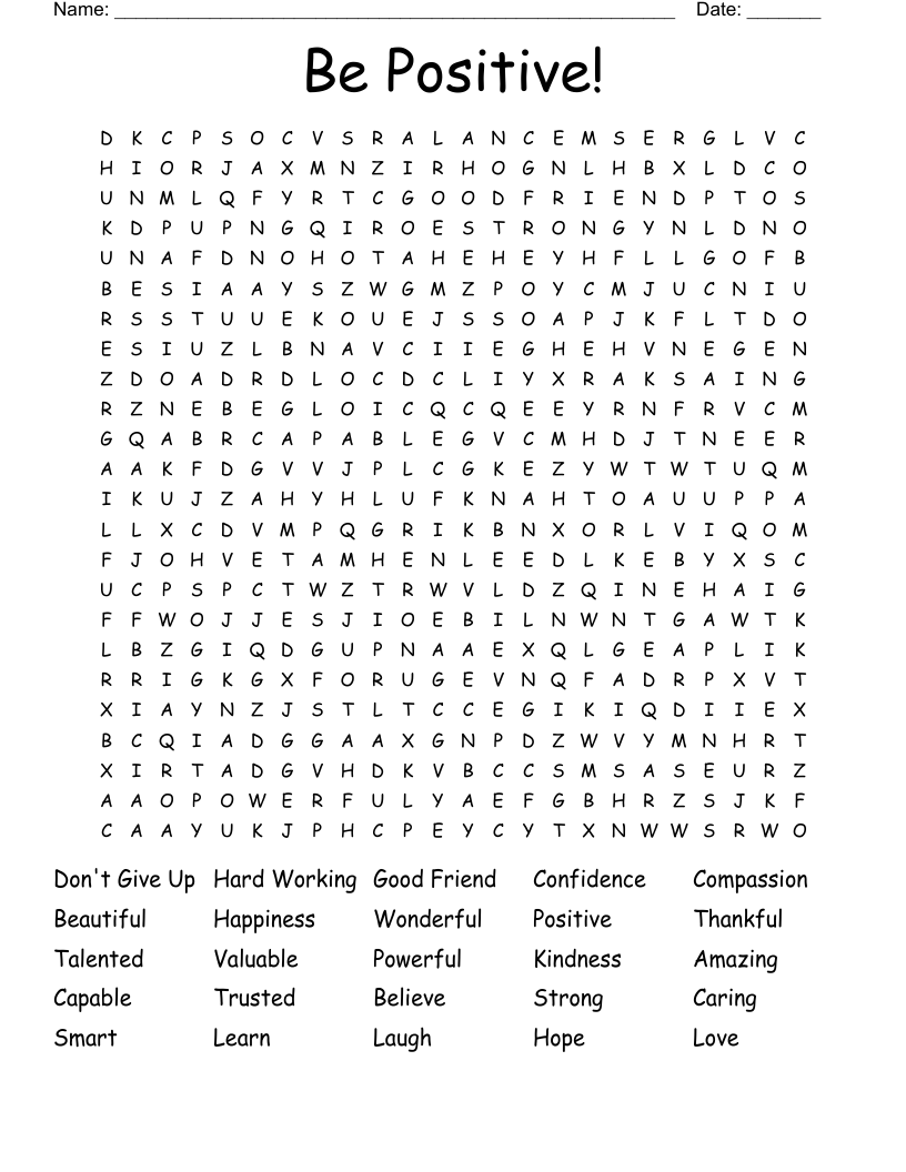 Be Positive! Word Search
