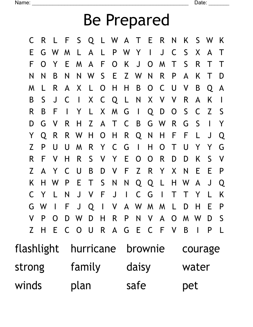 Be Prepared Word Search