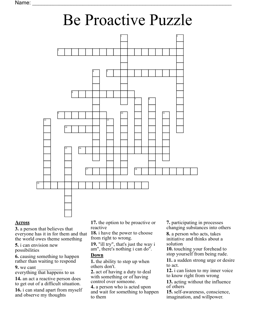 Be Proactive Puzzle  Crossword