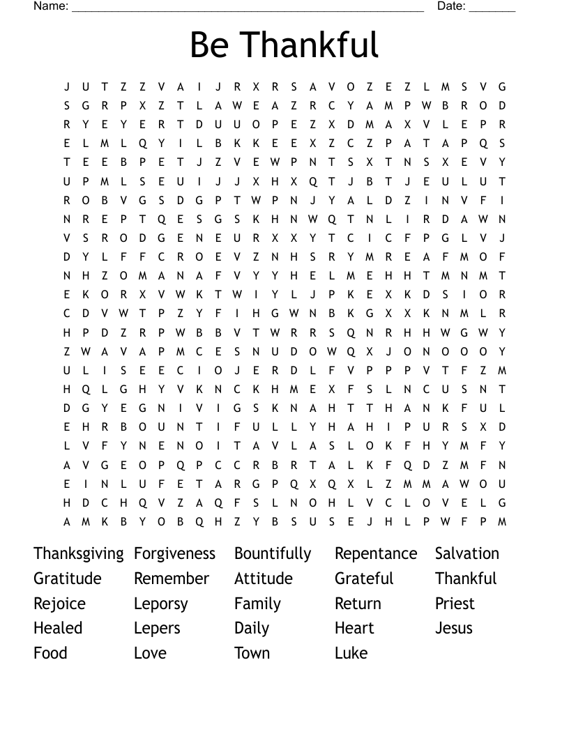 Be Thankful Word Search