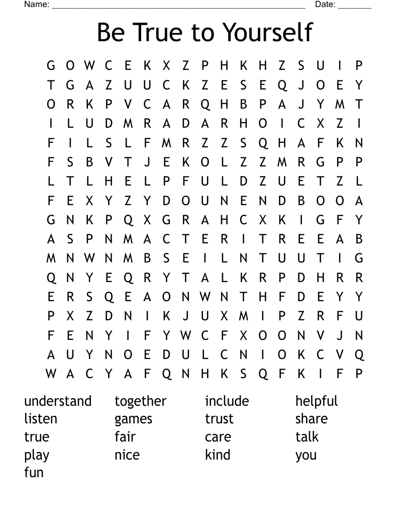Be True to Yourself Word Search
