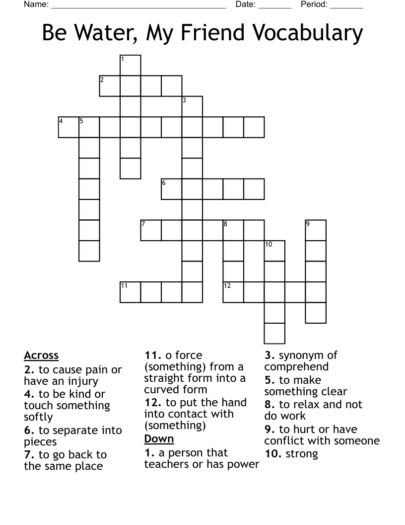 Be Water, My Friend Vocabulary Crossword